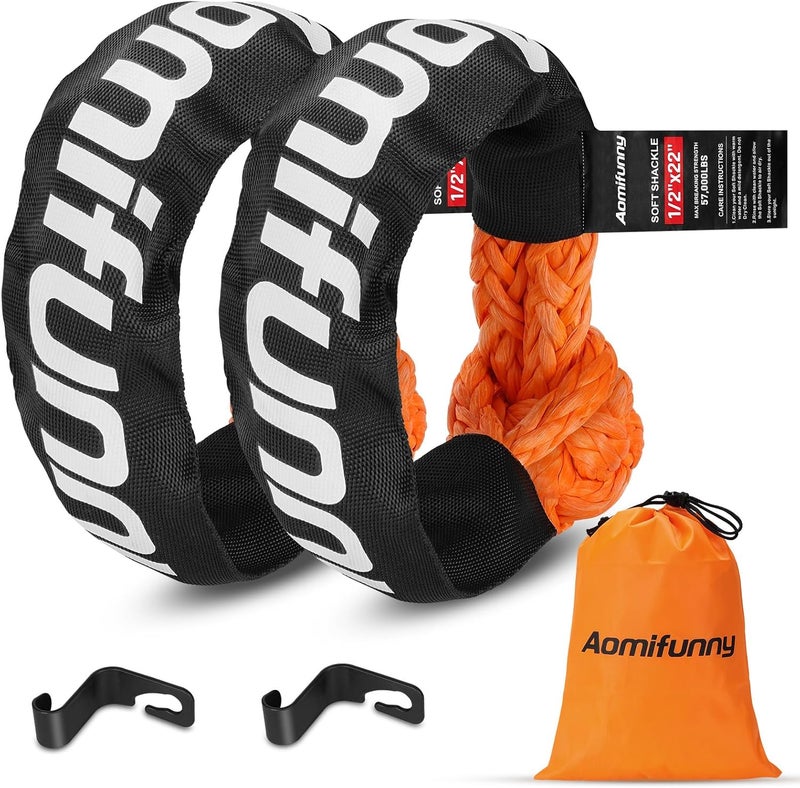 Aomifunny Synthetic Soft Shackle Rope, 2-Pack 1/2in x 22in, 56000 Lbs Breaking Strength, Synthetic Road Recovery Rope for Sailing SUV ATV 4X4 Truck Jeep Safer Than Metal Shackle (Orange) - Image 1